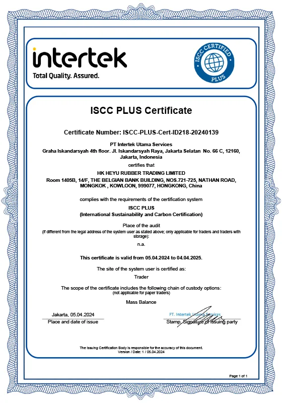 Certificat ISCC plus